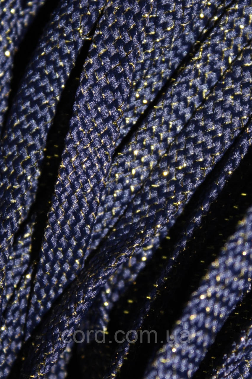 Шнур плоский чехол 8мм синій+золото моток 100м, фото 1