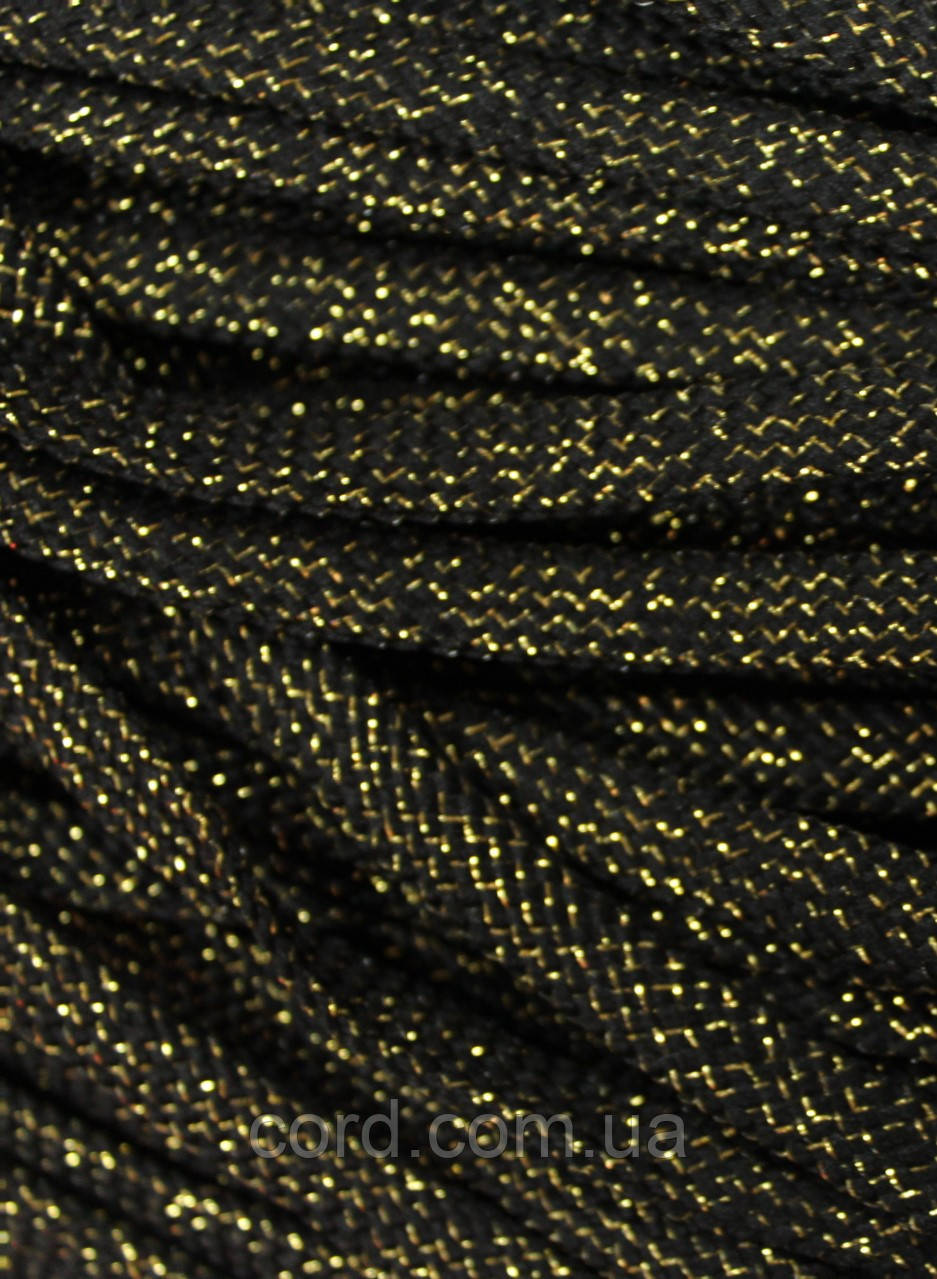 Шнур плоский чехол 8мм чорний+золото моток 100м, фото 1