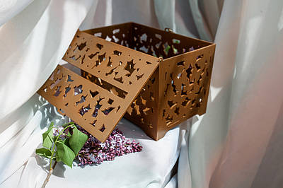 Весільна скринька для грошей з фанери "Метелики" ЗОЛОТА 30*20*20см
