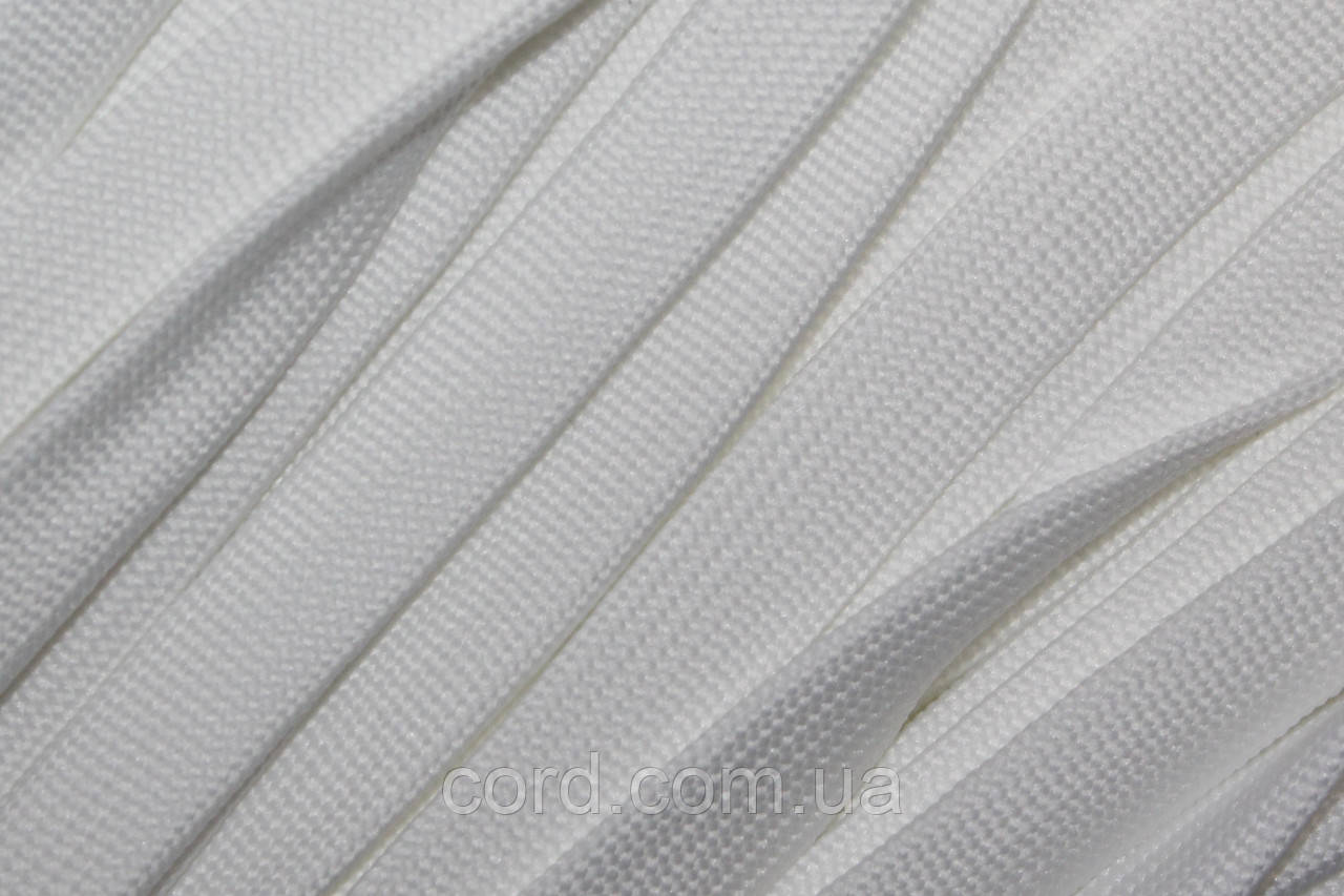 Шнур плоский чехол поліестер 15мм білий моток 100м, фото 1