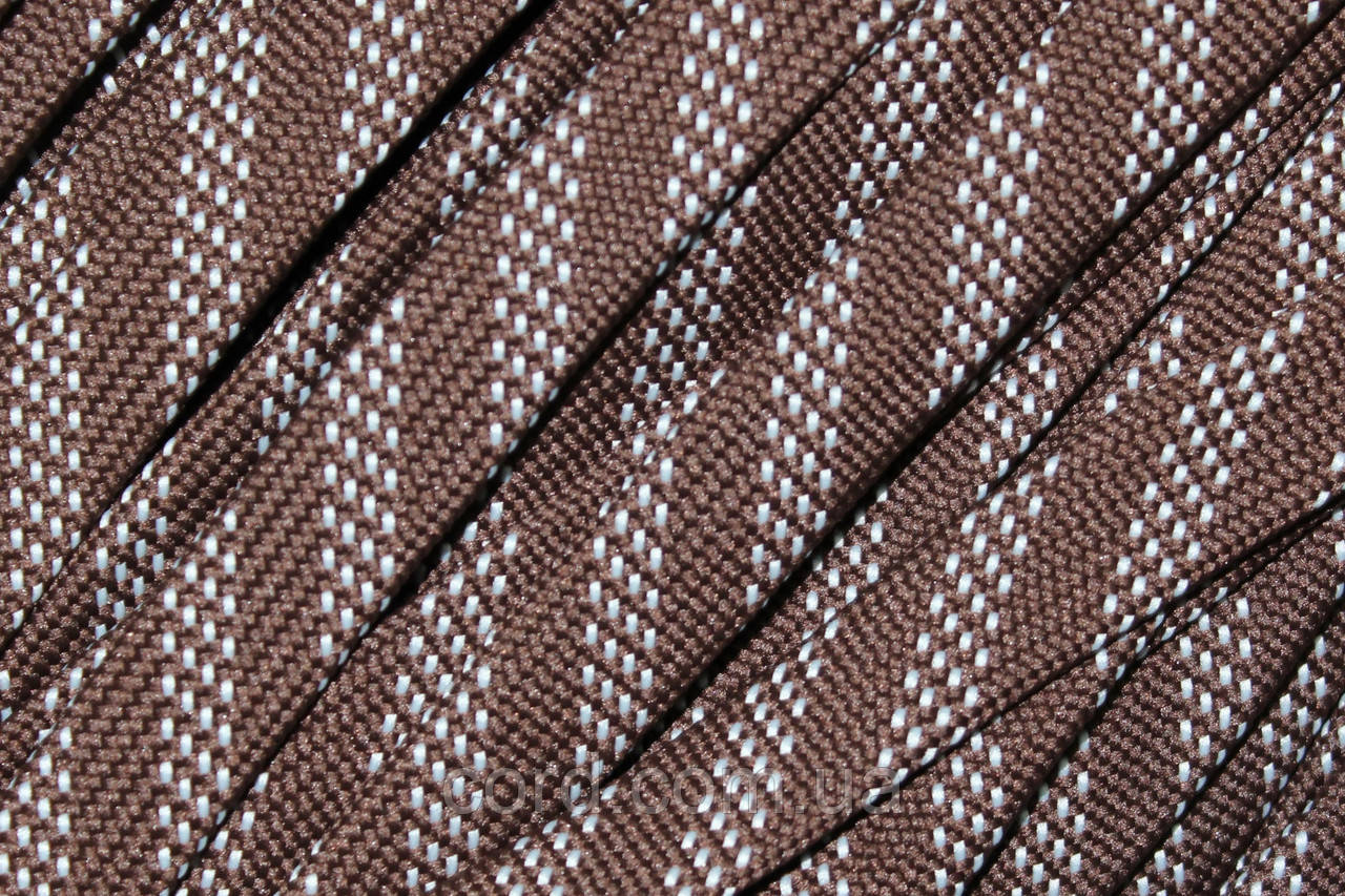 Шнур плоский чехол поліестер 15мм шоколад+білий моток 100м, фото 1