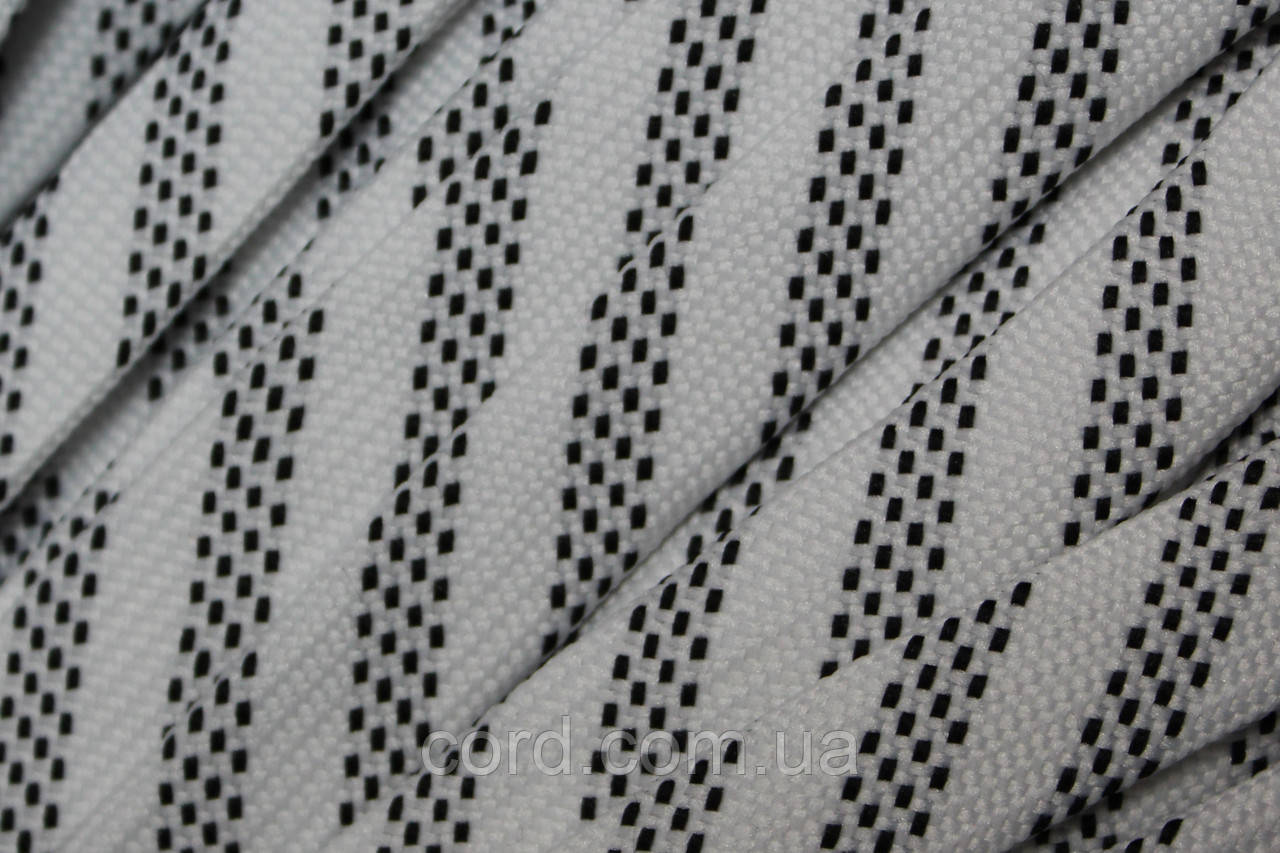 Шнур плоский чехол поліестер 20мм білий+чорний моток 100м, фото 1