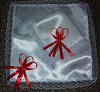 Свадебные атласные платочки с бантиком (айвори) Белый с красным