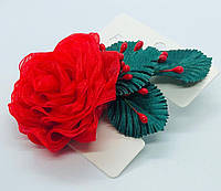 Шпилька для дівчинки з червоною квіткою під вишиванку Заколка червона квітка етнічна, ошатна