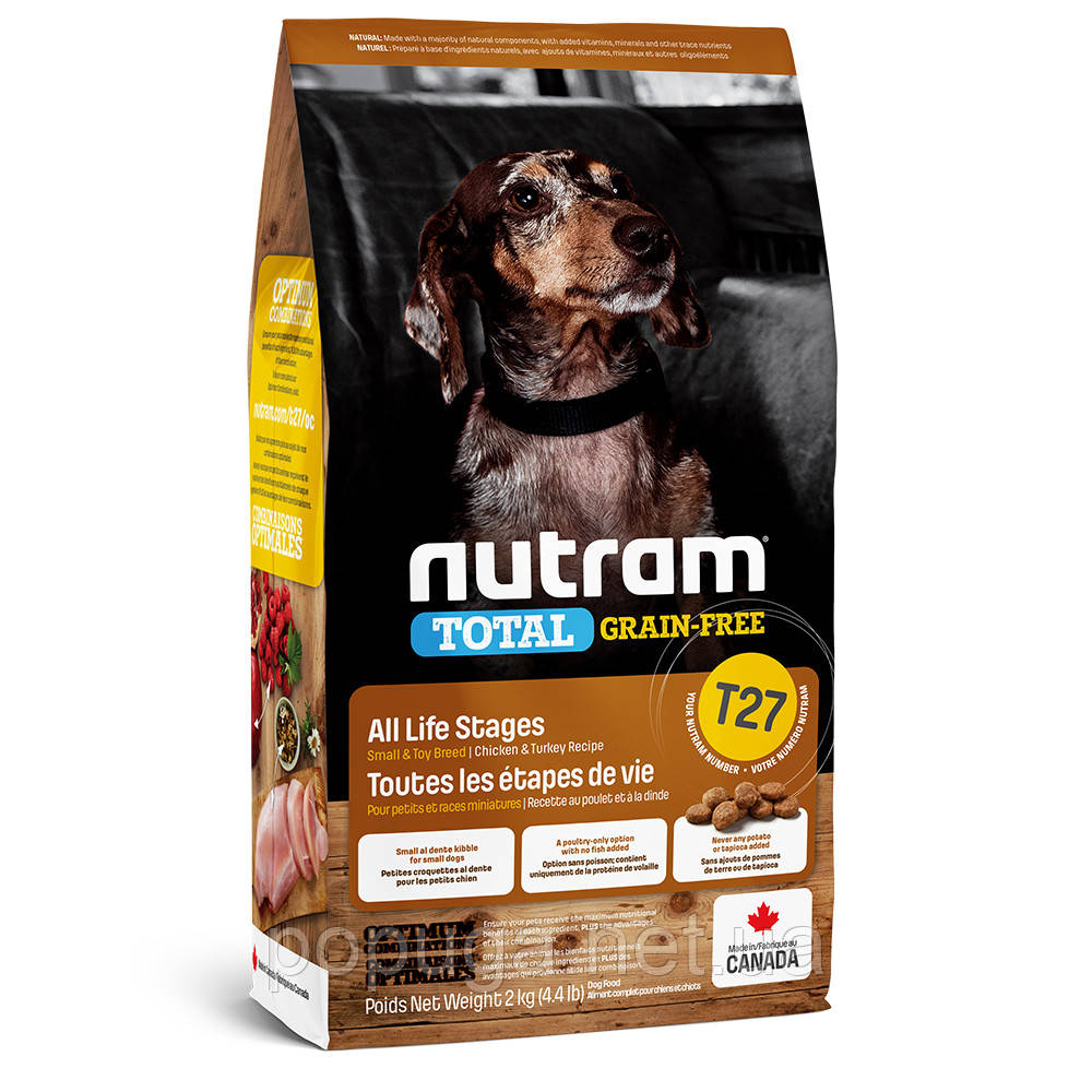 Корм T27 Nutram Total Grain-Free корм для собак дрібних порід ІНДЕЙКА, КУРИЦЯ ТА УТКА, 2 кг