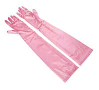 Перчатки атласные розовые выше локтя