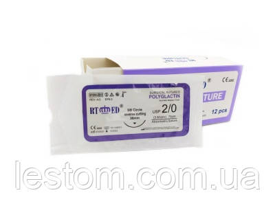 ПГЛА RT-med USP 2/0 (EP 3) зі звор. ріж. голкою 36мм 3/8 кола