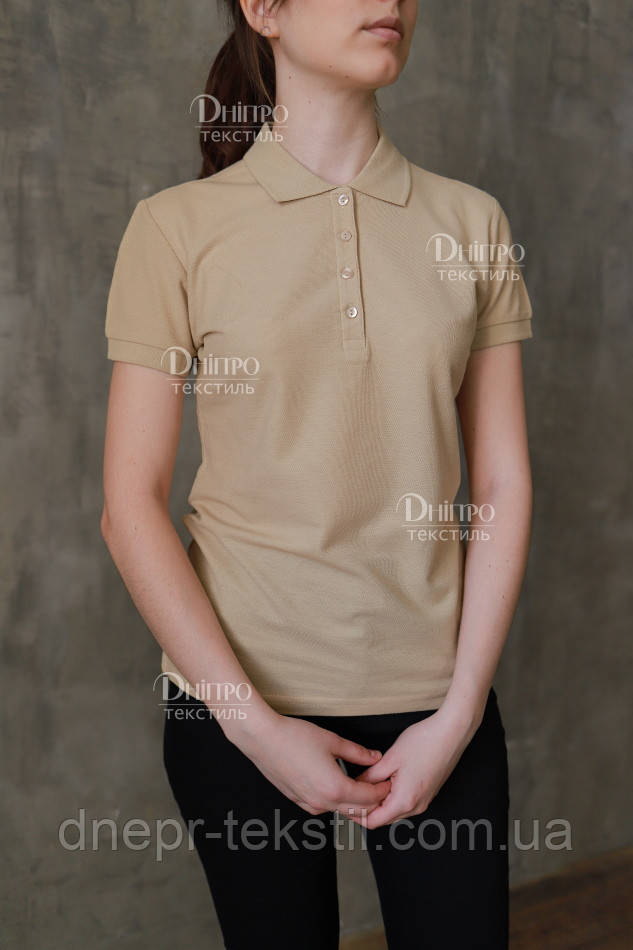 Бежевая женская рубашка поло с коротким рукавом. Униформа для персонала ресторанов и кафе - фото 1 - id-p1164566650