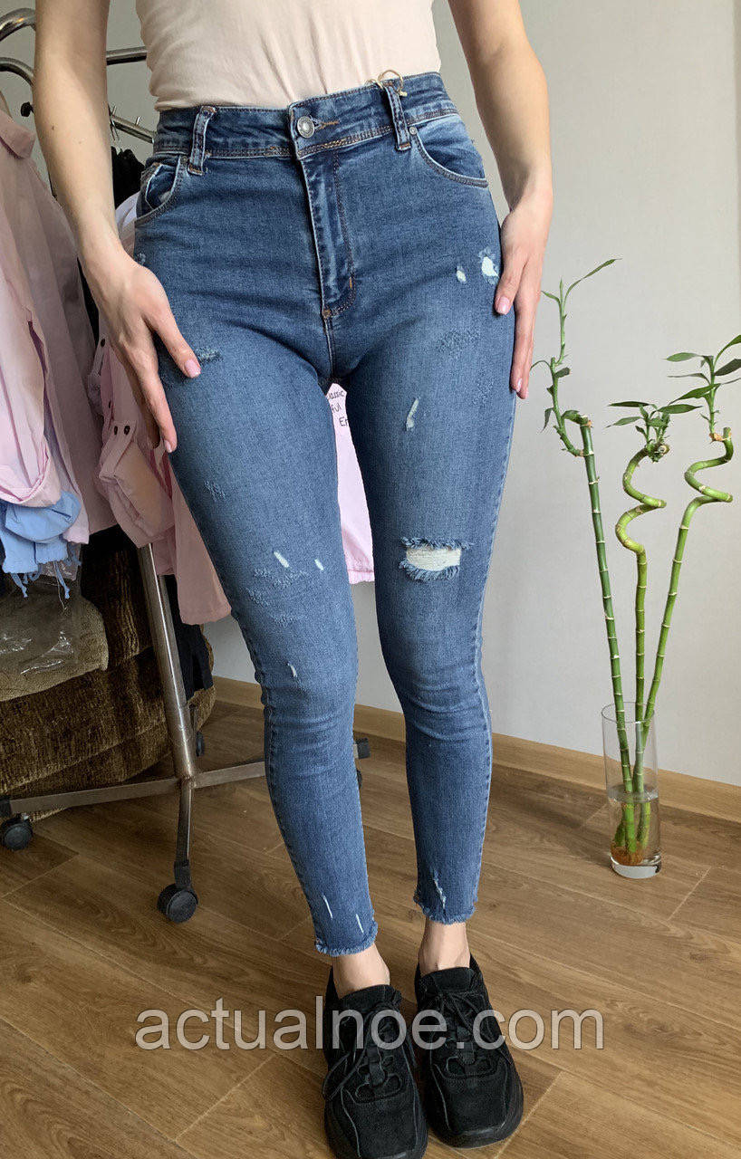 Джинсы женские скини американки синие рваное колено: продажа, цена в ...