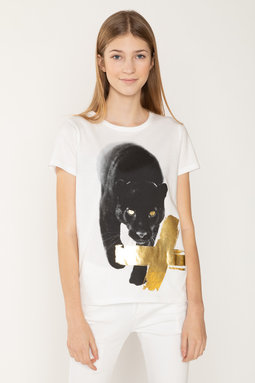 Стильна дитяча футболка для дівчинки з малюнком пантери Young Reporter Польща 201-0440G-21-200-1-M Білий