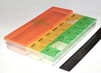 Органайзер таблетница на 14 осередків з додатковим контейнером-пеналом (21,5 х 15,5 х 3 див.)