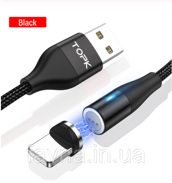 Магнітний Apple lighting (8-pin) кабель TOPK для швидкої зарядки і передачі даних |1 м, 3 А |
