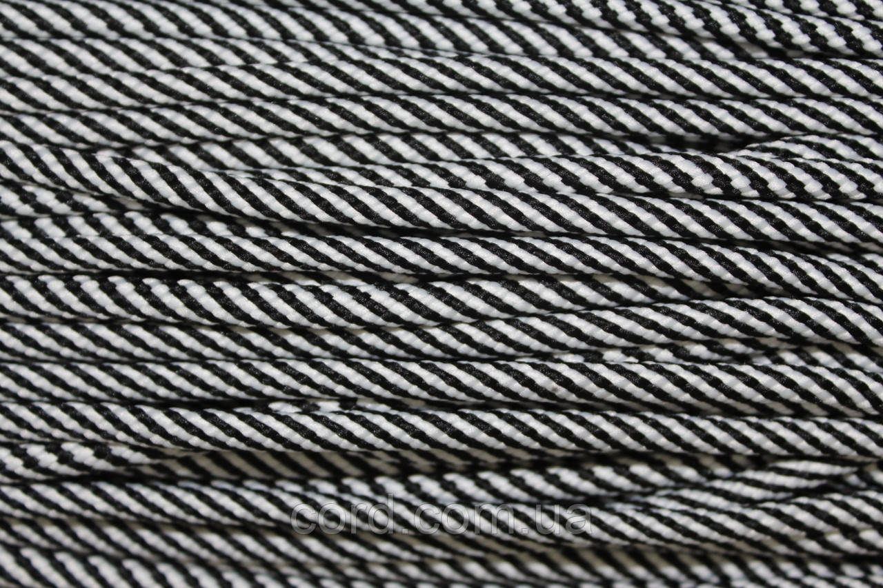 Шнур круглий спіраль 7мм чорний+білий моток 100м, фото 1