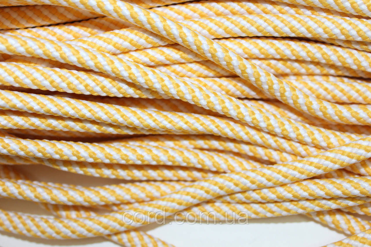Шнур круглий спіраль 7мм жовтий+білий моток 100м, фото 1