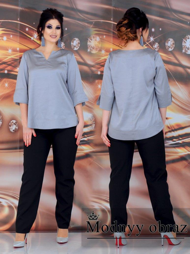 Ошатний жіночий літній костюм двійка супер-батал: шовкова блузка+штани (р. 48-62). Арт-2219/42