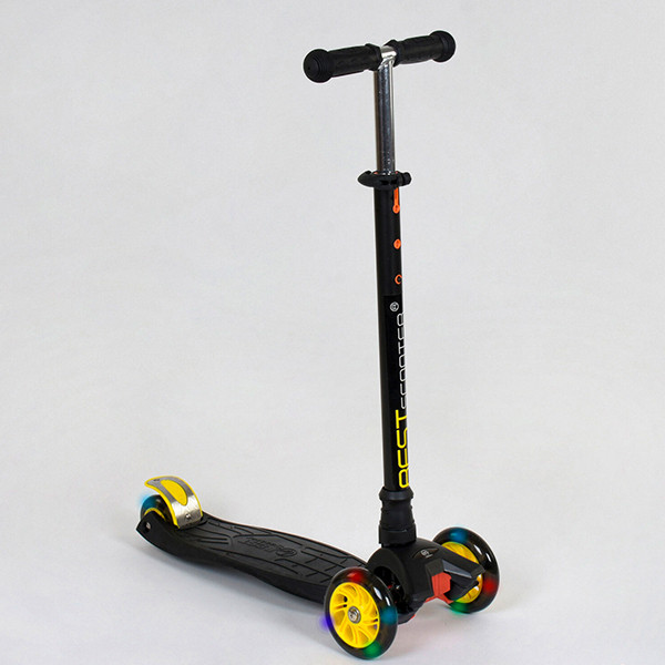 Дитячий самокат Best Scooter MAXI Чорний, пластмасовий, 4 колеса PU, СВІТ, трубка керма алюмінієва