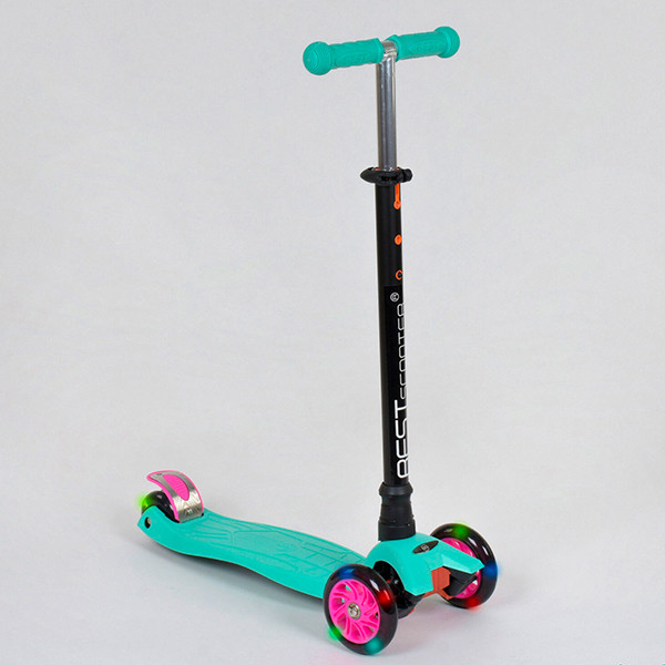 Дитячий самокат Best Scooter MAXI БІРЮЗОВИЙ, пластмасовий, 4 колеса PU, СВЕТ, трубка керма алюмінієва