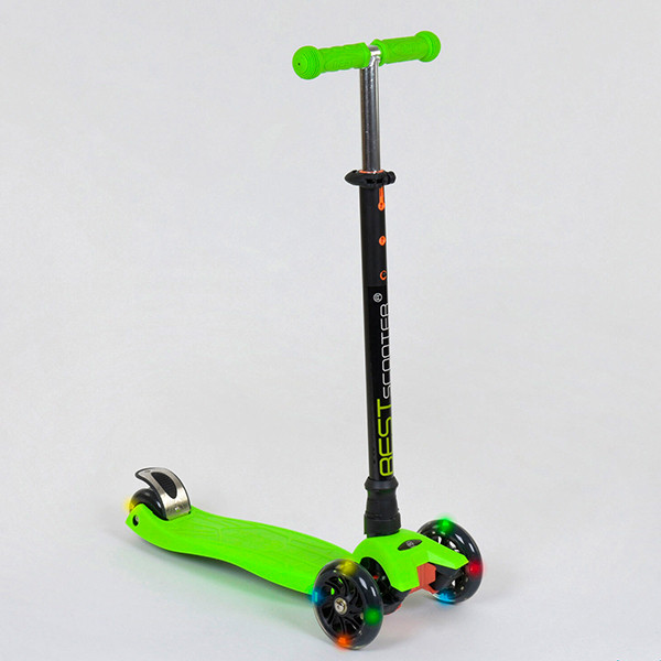 Дитячий самокат Best Scooter MAXI САЛАТОВИЙ, пластмасовий, 4 колеса PU, СВЕТ, трубка керма алюмінієва