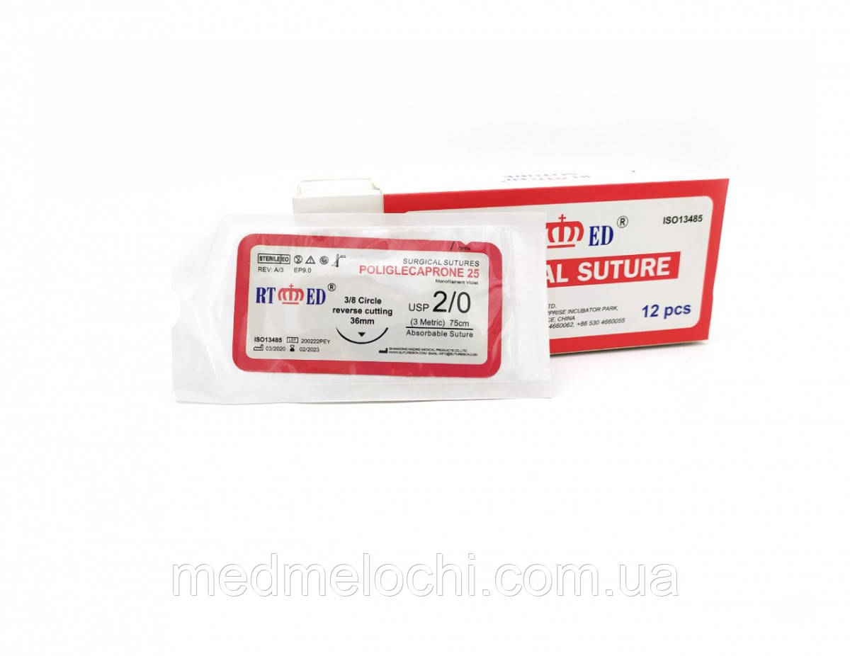 Поліглекапрон RT-med USP 2/0 (EP 3) зі звор. ріж. голкою 30мм 3/8 кола