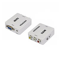 Конвертер Mini, VGA to AV, выход 3RCA(мама) на ВХІД VGA(мама), 720P/1080P, White, BOX