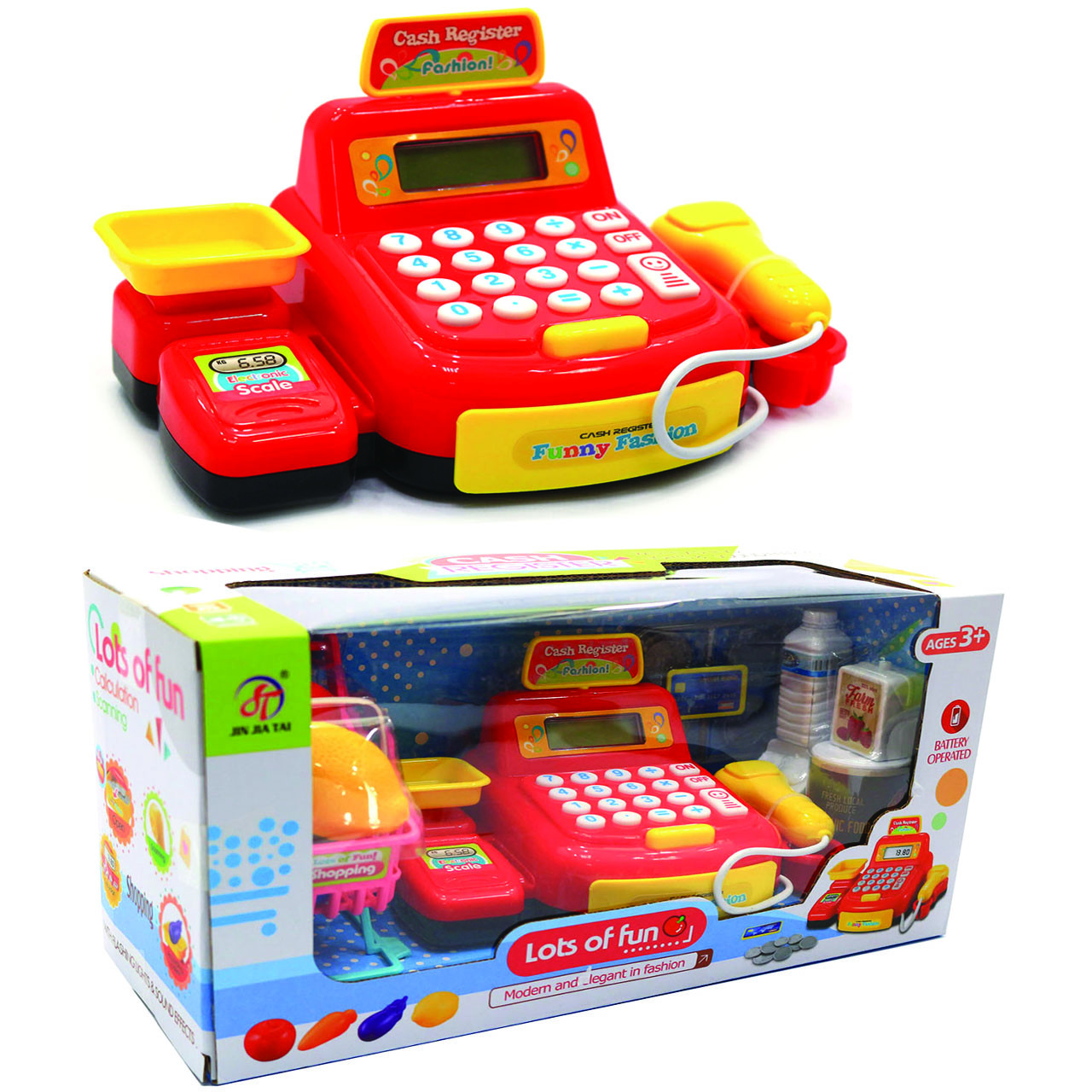 Дитячий касовий апарат (світло, звук, сканер, ваги, товари) 877A, фото 1