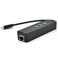 Хаб Type-C алюминиевый, 3 порти USB 3.0 + 1 порт Ethernet, Black, Пакет