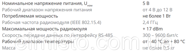 Технические характеристики удлинителя радиоканала Р-485