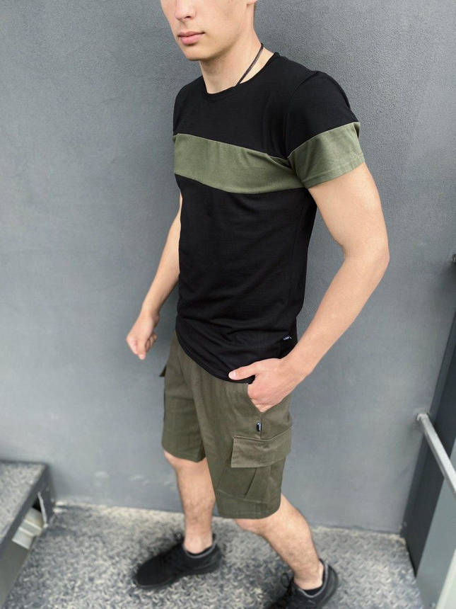 Футболка "Color Stripe" чорна - хакі + Шорти Miami хакі Intruder. Комплект літній чоловічий, фото 2