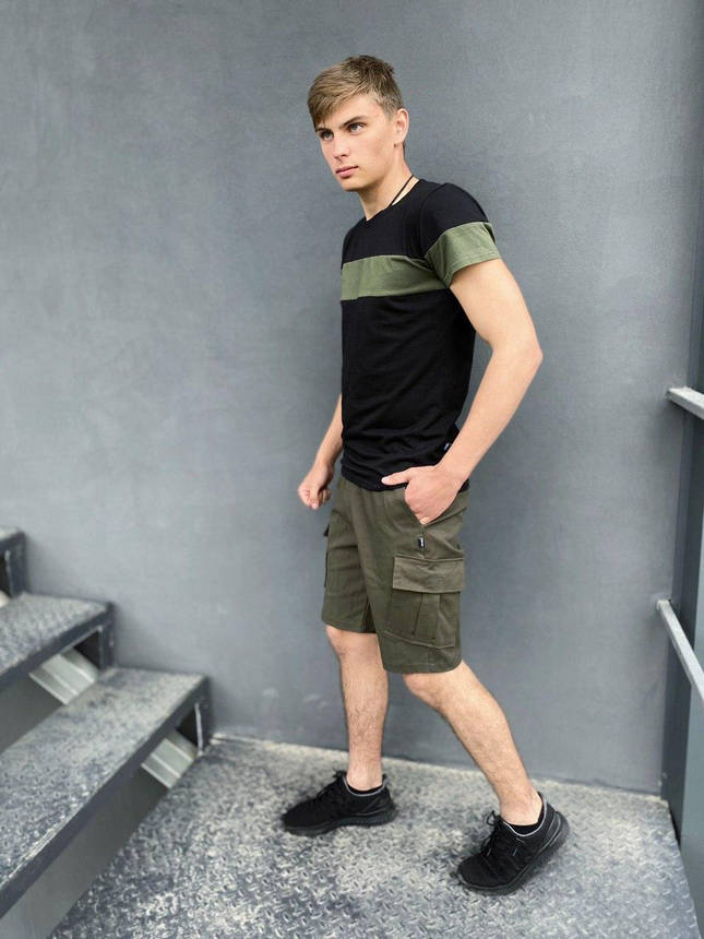 Футболка "Color Stripe" чорна - хакі + Шорти Miami хакі Intruder. Комплект літній чоловічий, фото 2