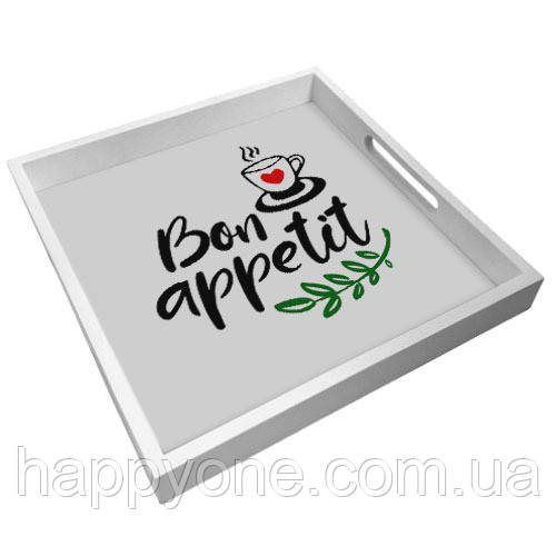 Дерев'яна таця з принтом Bon appetit