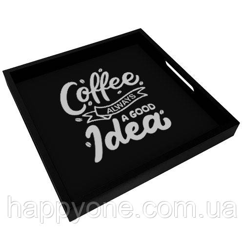 Дерев'яна таця з принтом Coffee always a good idea