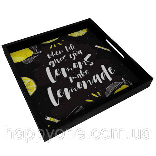 Дерев'яна таця з принтом When life gives you lemons make lemonade