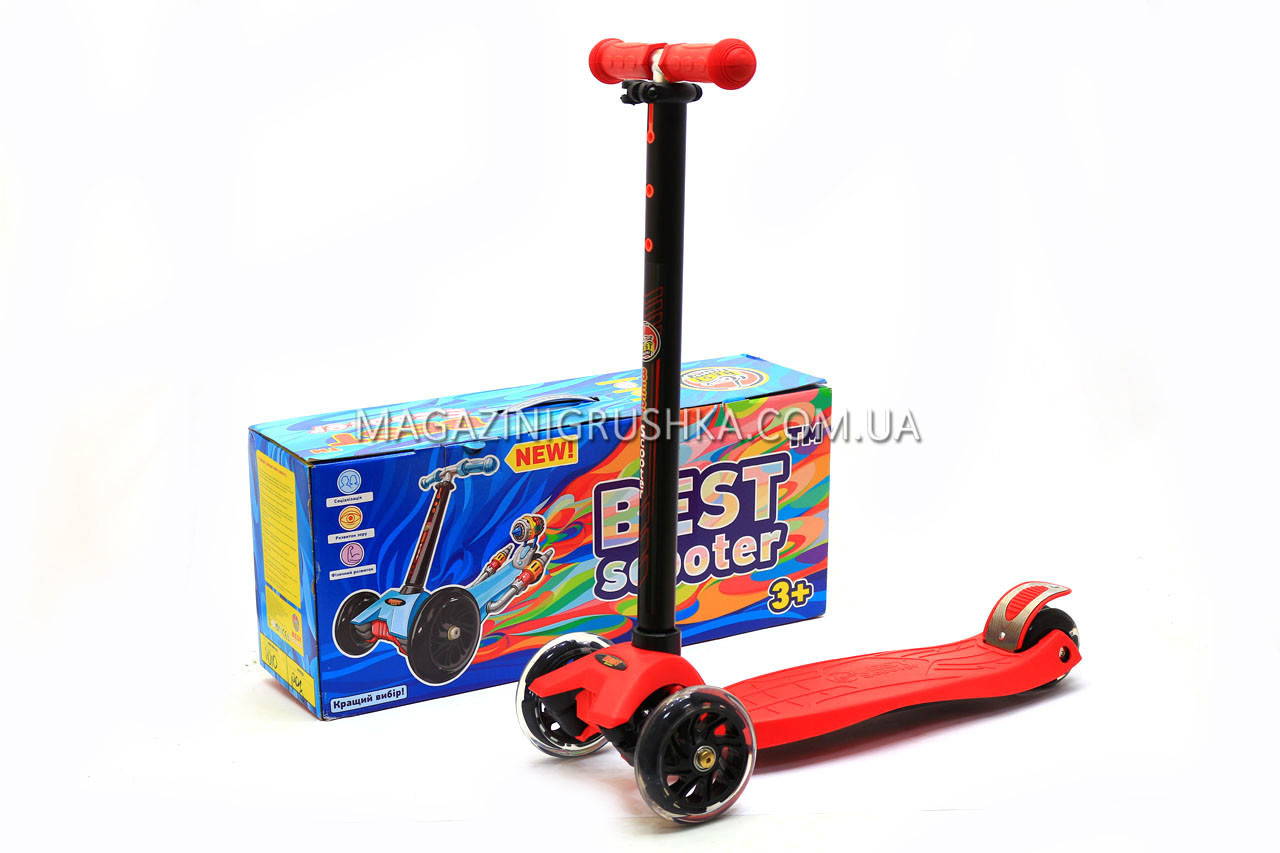 Трехколесный самокат Scooter Красный, светящиеся колеса (466-113 ...