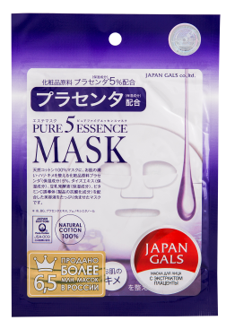 Маска для обличчя Japan Gals Pure 5 Essense з плацентою 1 шт (012274), фото 1