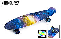 Скейтборд пенни борд детский Penny Board Nickel 27" "Universe". Светящиеся колеса