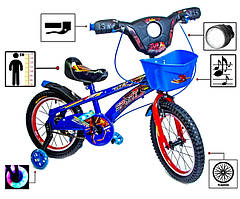Дитячий двоколісний велосипед Spiderman Blue_ Спайдермен_Синій 16 з музикою і світлом