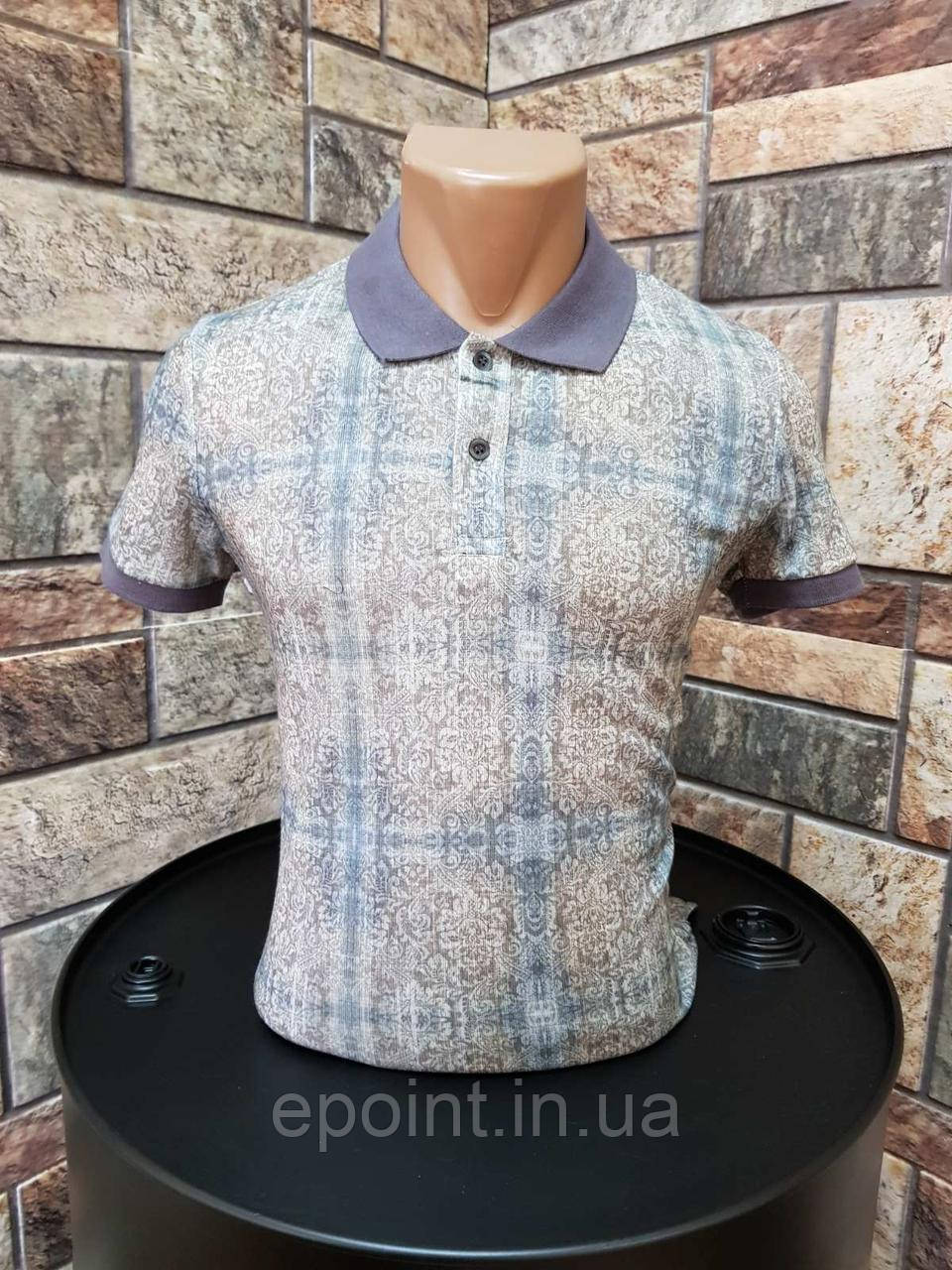 Чоловіча теніска, поло, T-shirt, футболка, рослинний принт, комбіновані кольори сірий/білий
