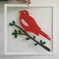 Фигура из фанеры "Красная птица", квадрат h-60 см. Размер 600х540 мм. Деревянный декор на стену
