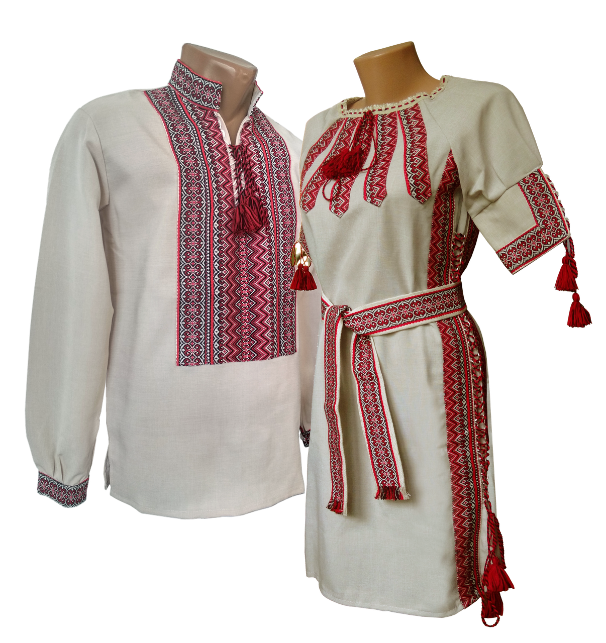 Парні вишиванки на беживому полотні тканий орнамент