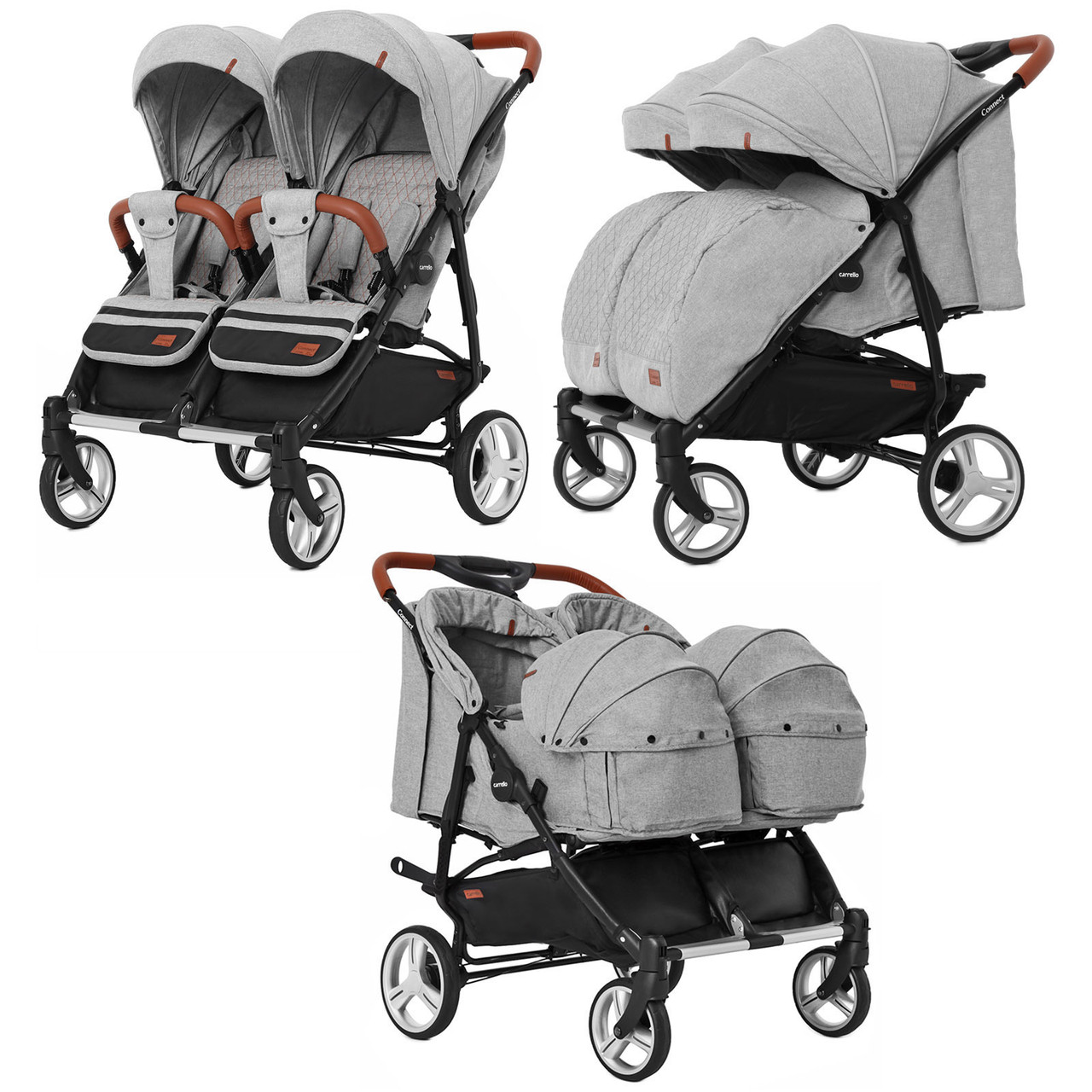 Коляска прогулянкова для двійні CARRELLO Connect CRL-5502/1 Rock Gray льон, фото 1