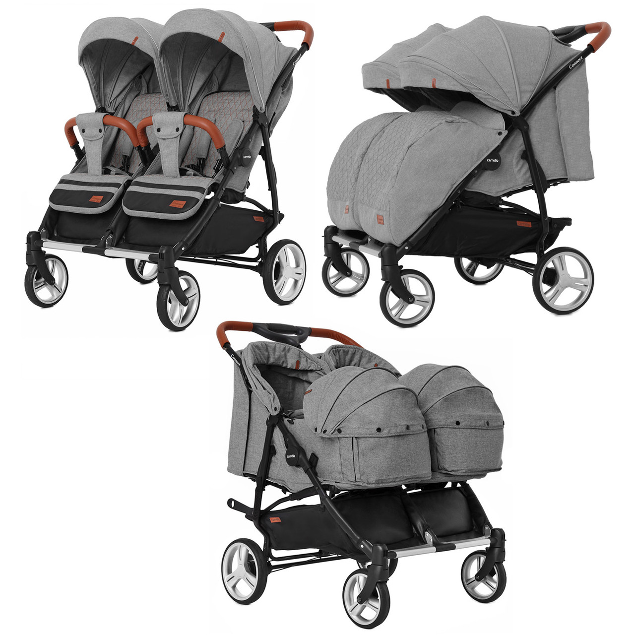 Коляска прогулянкова для двійні CARRELLO Connect CRL-5502/1 Ink Gray льон