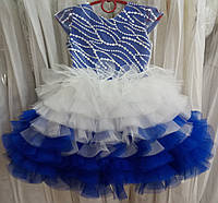 Необычное бело-синее нарядное детское платье-облако на 1,5-3 годика