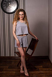 Жіноча трикотажна піжама - майка з шортами сірого кольору