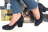 Nona! жіночі якісні класичні туфлі замшеві сині взуття на підборах 7,5 см черевики, фото 9
