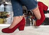 Nona! жіночі якісні класичні туфлі замшеві червоні взуття на підборах 7,5 см черевики, фото 8