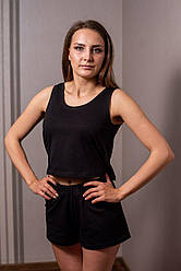 Жіноча трикотажна піжама майка з шортами чорного кольору