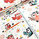 Тканина муслін Двошарова сови на гілочках різнобарвні в червоних тонах на білому (шир. 1,6 м) (MS-FR-0174), фото 2