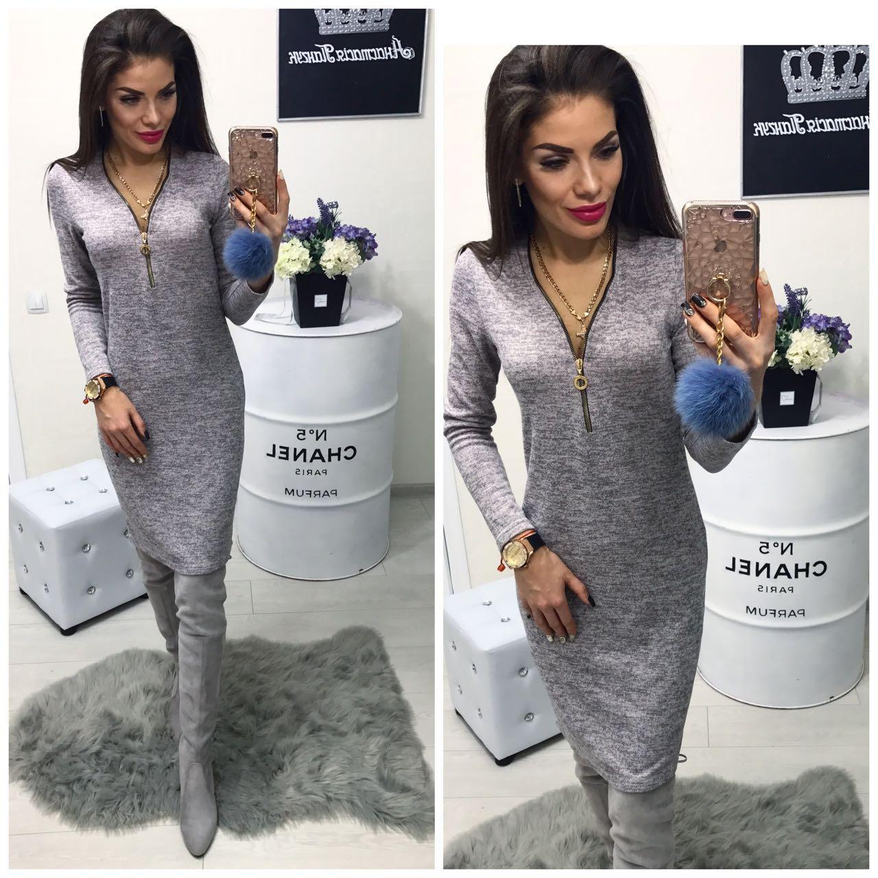 Сукня 795 ангора софт з блискавкою сіре 42