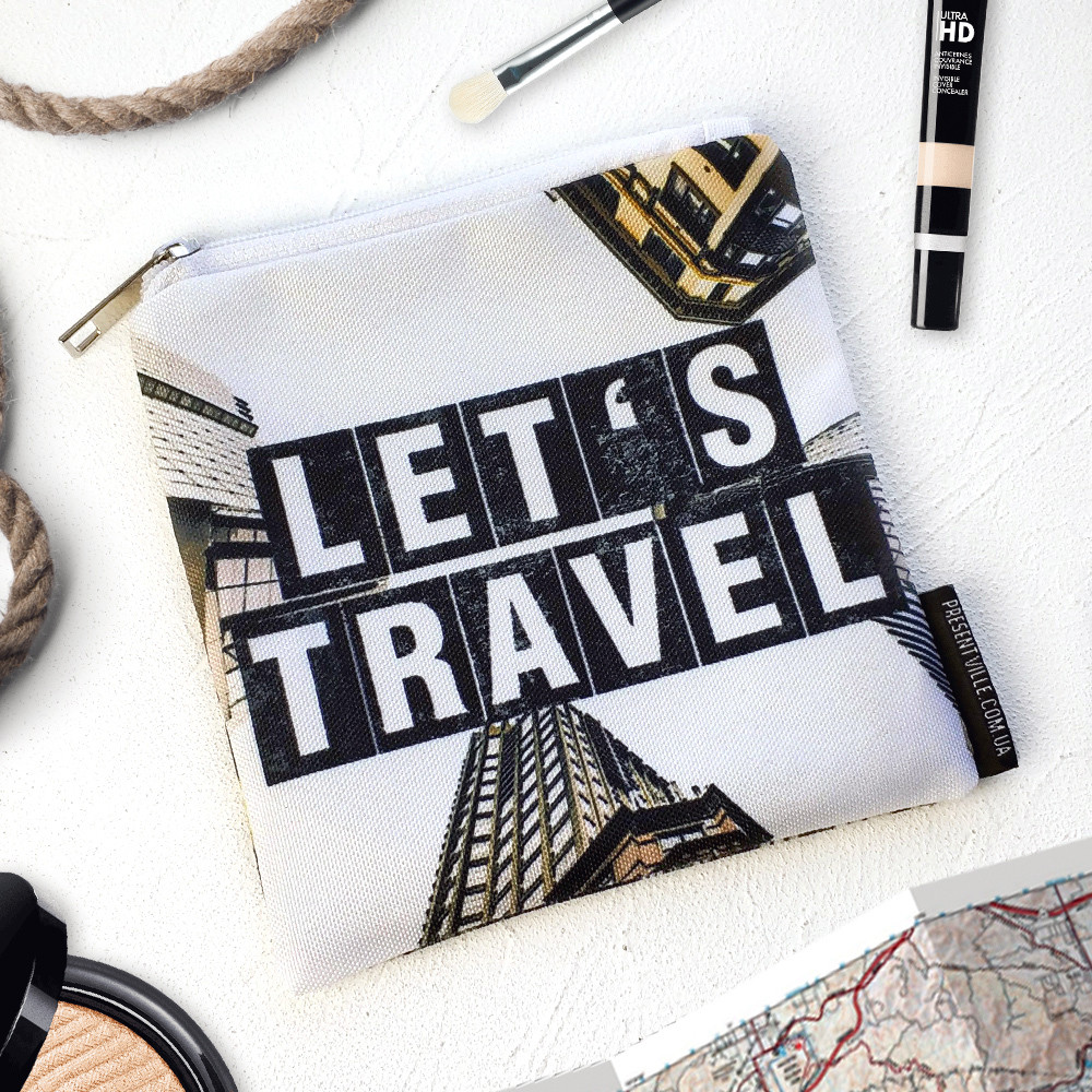 Косметичка квадратна Basic Let`s travel 16x16 см (KB_19M002_WH), фото 1