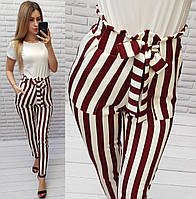 Штани з поясом арт. 168 бордова з білим смужка